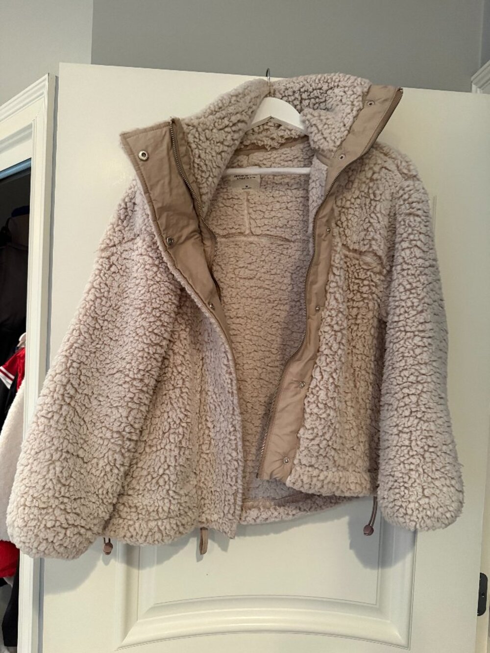Abercrombie & Fitch Cream Sherpa Fleece Teddy Zip Jacket Size M - Picture 2 of 5